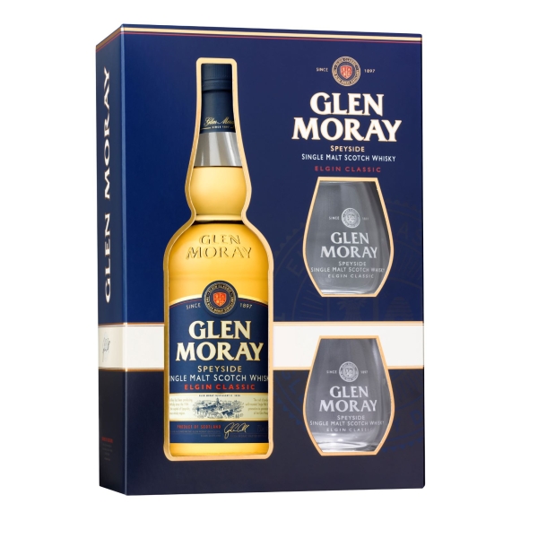 Glen Moray Classic Single Malt 40% 70cl + 2 glāzes